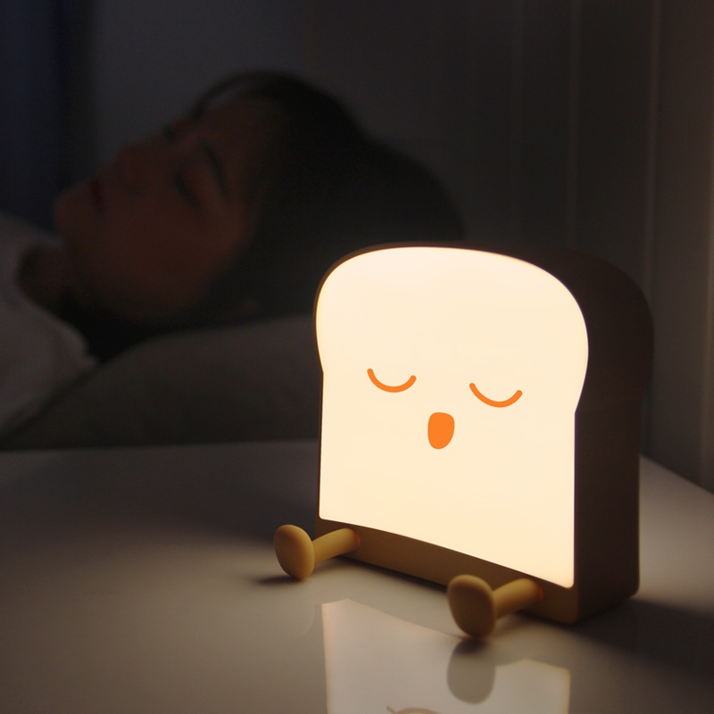 Roppu Lampu Tidur Anak Karakter Lucu Lampu Roti LED Charger USB