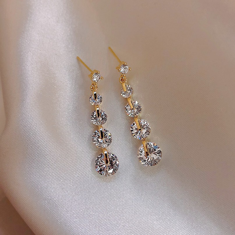 Anting Gantung Panjang Tusuk Gaya Korea Motif Geometri Aksen Hollow Untuk Perhiasan Wanita-13