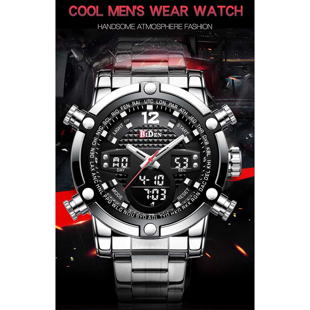 JAM TANGAN PRIA BIDEN 0112 BLACK FASHION / SPORT MODEL KLASIK ANTI AIR QUARTZ STRAP STEEL