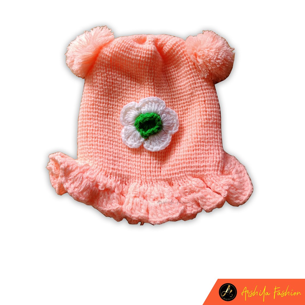 Kupluk Rajut Bayi Perempuan Motif Bunga 0 Sampai 3 Tahun / Kupluk Anak Bayi Motif Bunga