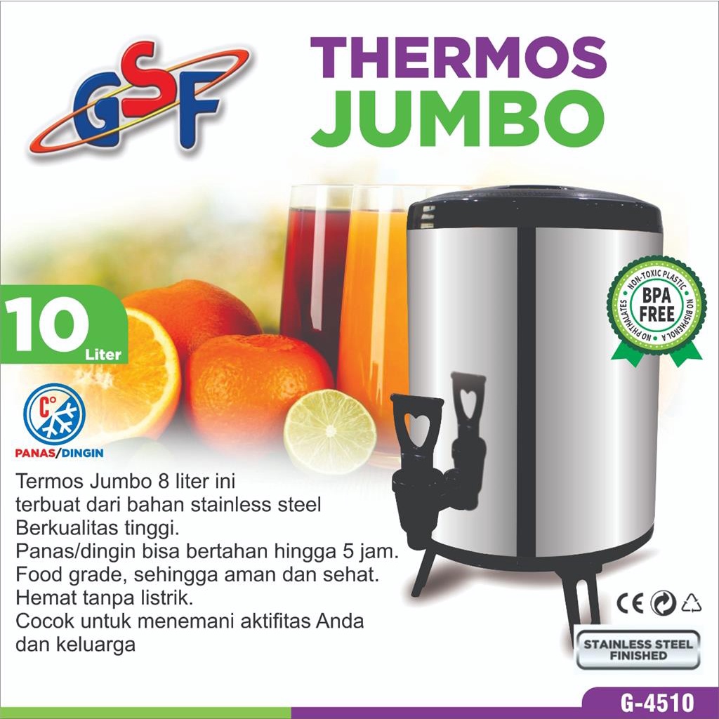 Water Jug Milk Tea Bucket Termos Tuas Keran Besar Stainless Steel 10 Liter GSF 4510 Drink Jar - Temp