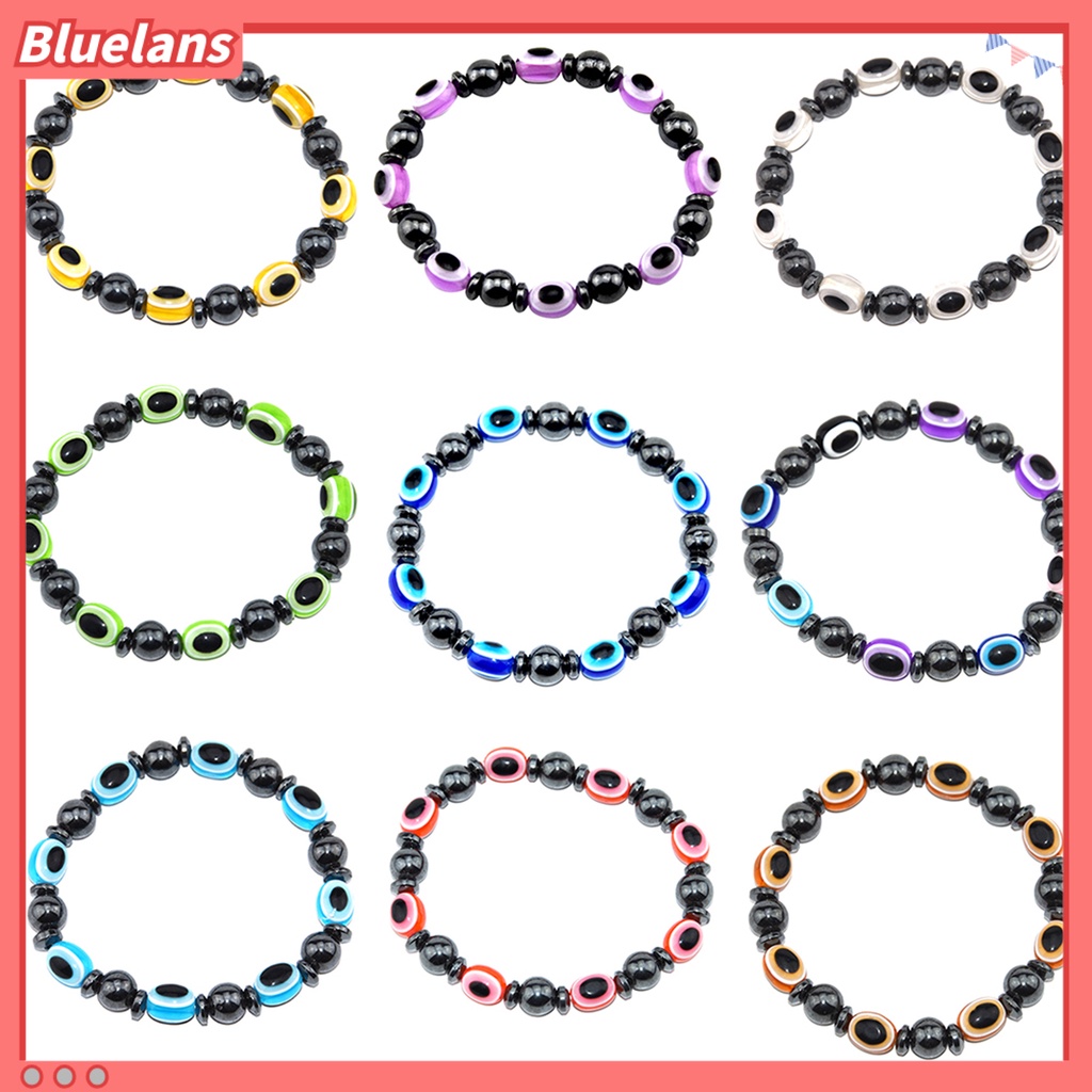 Bluelans Magnetic Bracelet Unisex Lose Weight Hematite Eyes Healing Beads Stretch Bangle