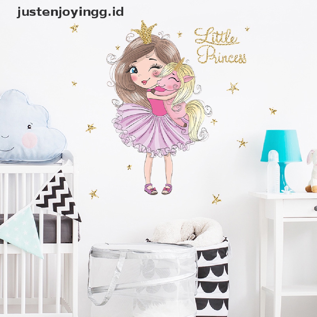 Stiker Dinding Desain princess Dan unicorn Untuk Kamar Tidur