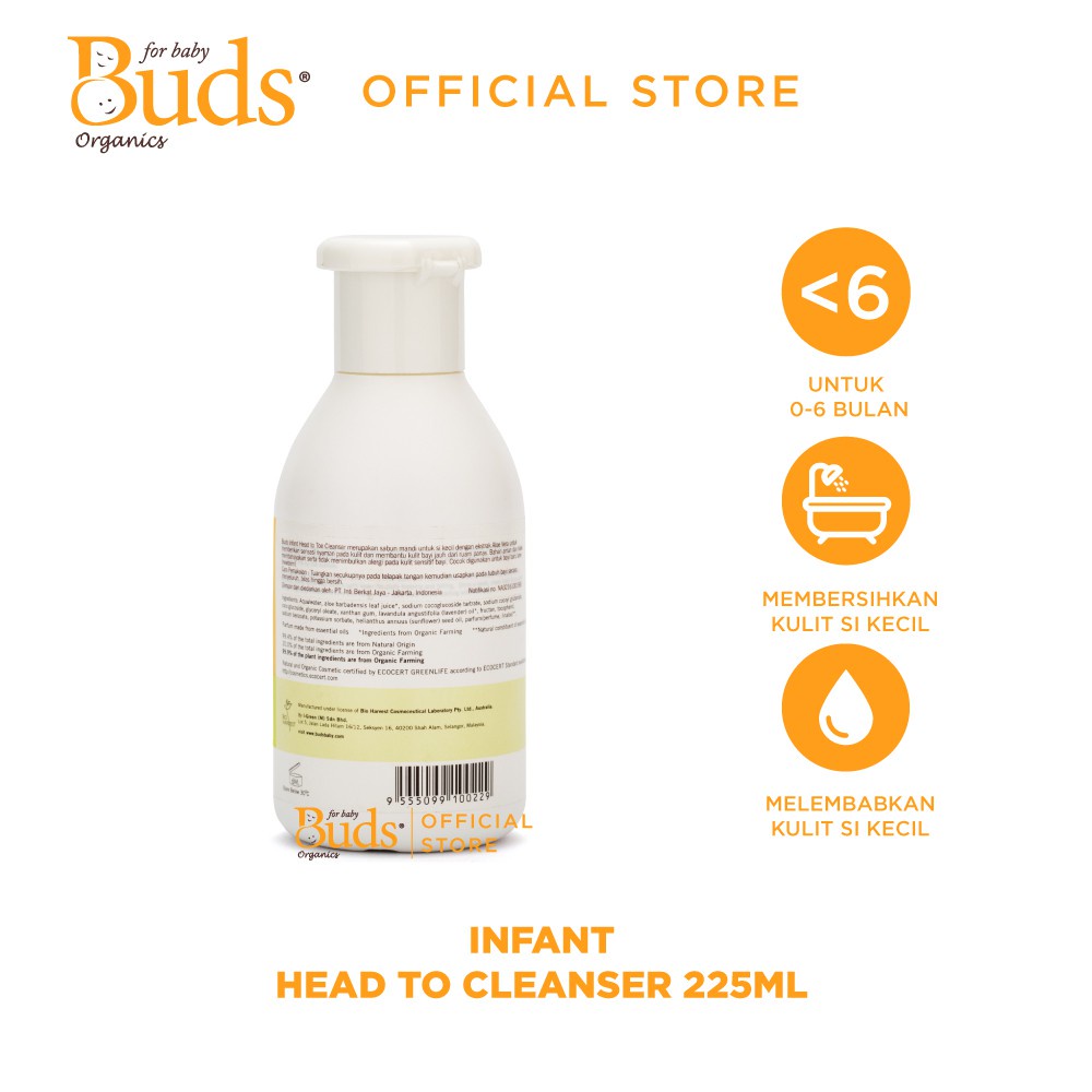 Buds Organic Infant Head To Toe Cleanser 225ml / Sabun Mandi Bayi Organik - BABY MINISTRY