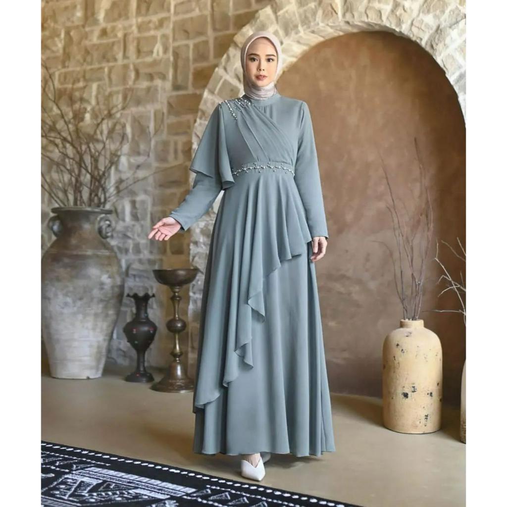 [COD] Yuvika dress Gamis Kondangan Aplikasi Mutiara Dress Remaja Terbaru Fashion Muslim Mutiara Gamis Ceruty Gamis Brukat