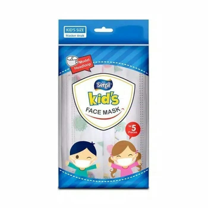 Masker Sensi Anak Model Headloop Isi 5 l Masker Hijab l Masker Medis 3 Lapis l Surgical Mask 3 Ply