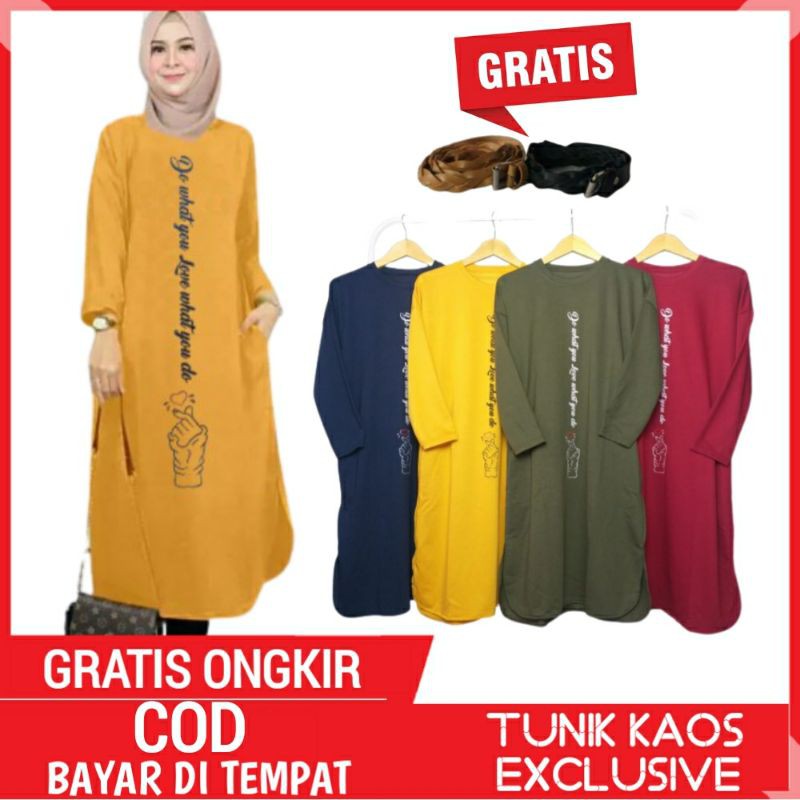 Long Tunik Kaos Cewek Babyterry Import / Baju Atasan Muslim Wanita Terbaru / Baju Tunic Import