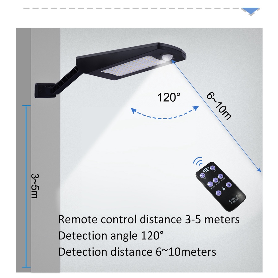 Lampu Jalan Sensor Gerak PIR Energy Surya Lampu Taman 66 LED Solar Tenaga Surya Dengan Sensor Gerak Waterproof tahan air anti air Upgraded 66 Led Solar Light Outdoor Waterproof Street Light Rotable Pole Solar Street Lamp Wall Lamp With 3 Modes For Garden