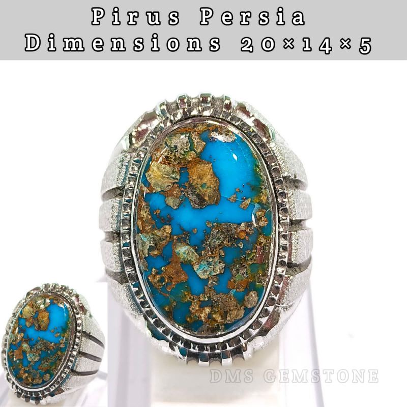 Cincin Permata Pirus Persia Asli Natural Batu Permata