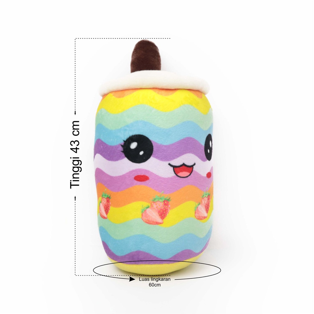 Boneka Boba Cangkir Milk Tea Bahan Felboa Tinggi 43cm Berlabel SNI Sablon Rainbow