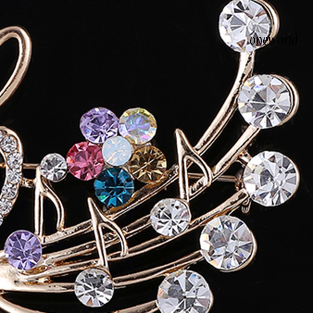 OW@ Women's Rhinestone Musical Note Blossom Brooch Pin Jewelry Party Xmas Gift