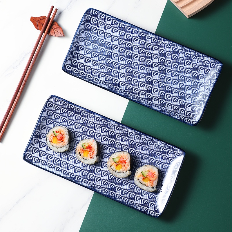 Piring Keramik Sushi Unik Bentuk Persegi Panjang Motif Sushi Plate