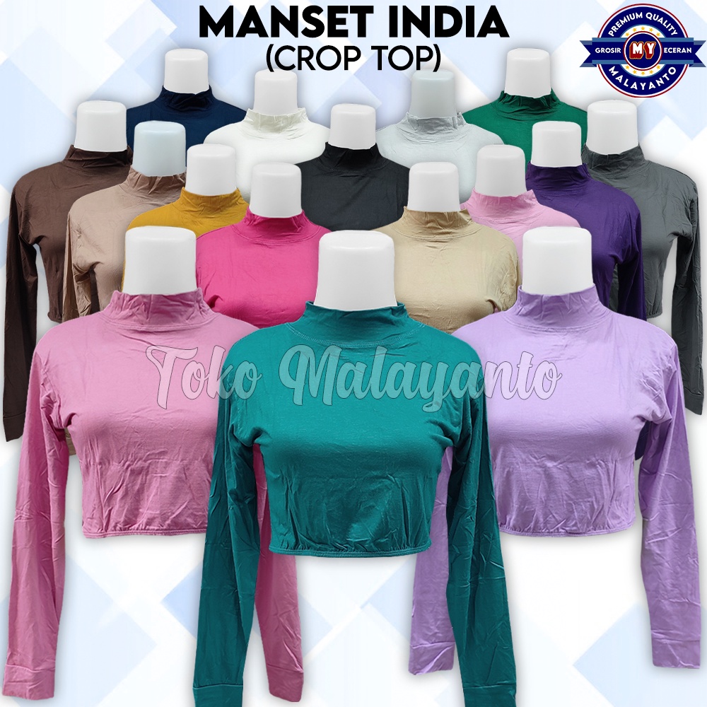 Baju Manset India Crop Top Lengan Panjang Wanita Inner Polos Bahan Kaos Rayon Spandek Mangset Seteng