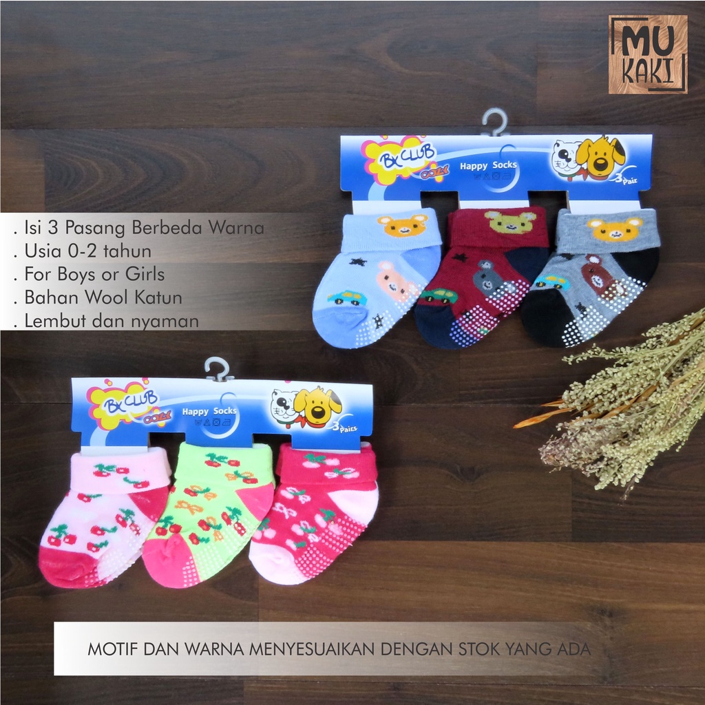 Kaos Kaki Bayi Lipat Isi 3 Pasang Mukaki