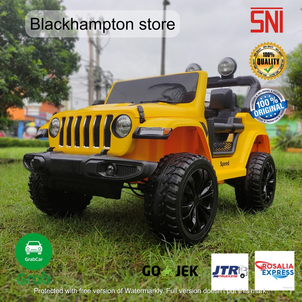 Mobil Aki Mainan Anak Jeep Rubicon Ban Karet Jok Kulit
