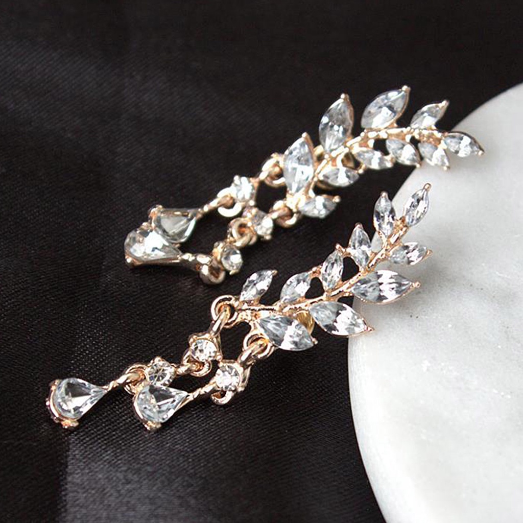 Hu Hu Hu Hu Hu Alat Bantu Pasang Kacamata♡ 1 Pasang Anting Tusuk Gantung Wanita Desain Daun / Tetesan Air Berkilau Untuk Pernikahan