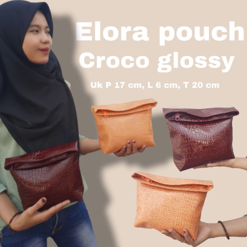 Clutch Elora Pouch Serbaguna/Dompet Croco Pesta