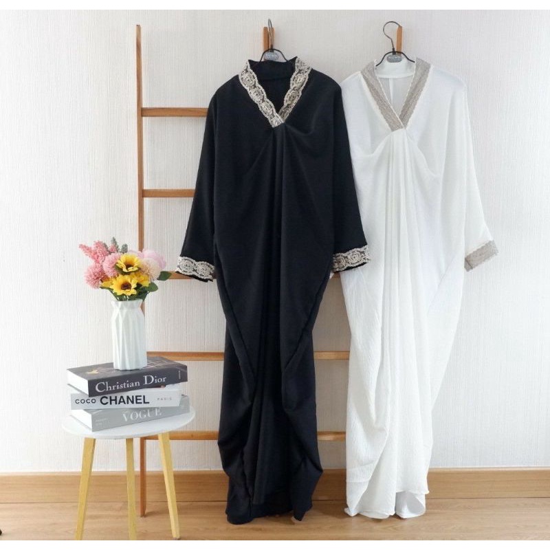 Kaftan Gamis Rayon Brokat Putih Hitam Premium Jumbo