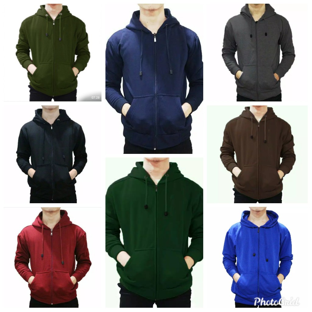 INDO - Jaket Hoodie Zipper Polos Pria Wanita | Sweater Hodie Pullover Premium Distro Abu Muda