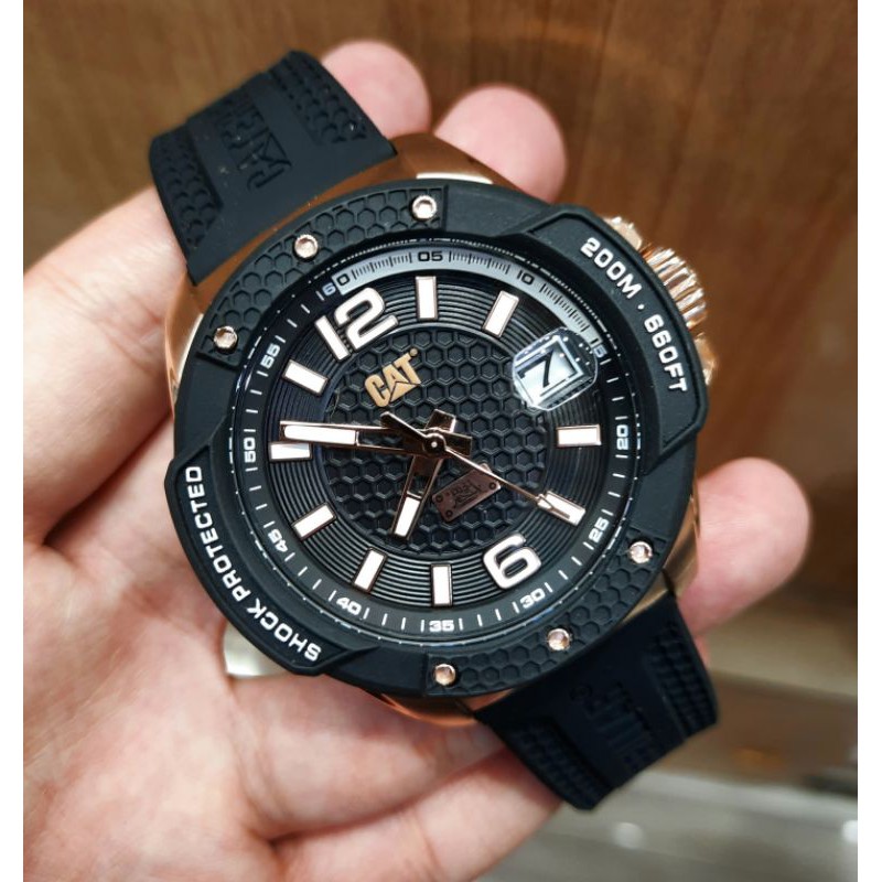 Jual JAM CATERPILLAR CAT PRIA SJ 191 21 139 ORIGINAL RUBBER BLACK ROSEGOLD Shopee Indonesia