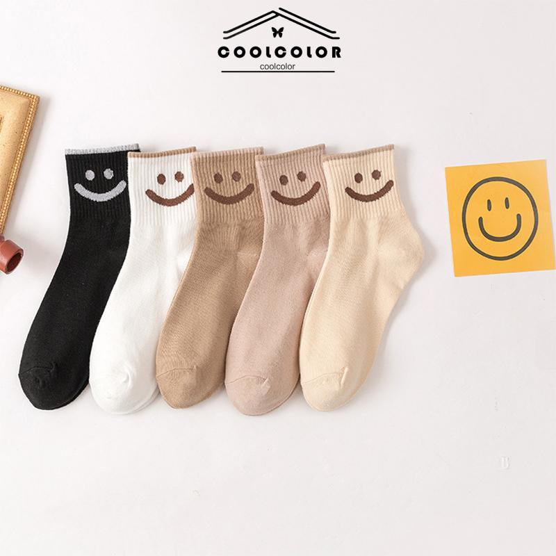 CODKaus Kaki Wanita Mid-tube Cute Smiley College Style Kaus Kaki Trendi Musim Gugur Musim Dingin Musim Semi Musim Panas- cl