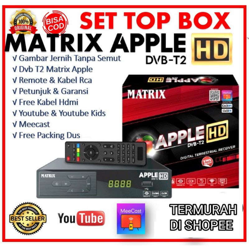 TV DIGITAL DVBT2 MATRIX APPLE HD MERAH BISA TV TABUNG GARANSI 1 TAHUN BATERAI REMOTE