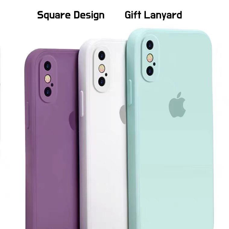 Soft Case Silikon Bentuk Kotak Dengan Lanyard Untuk Iphone 13 Mini 13 Pro 13 Pro MAX X XS MAX XR