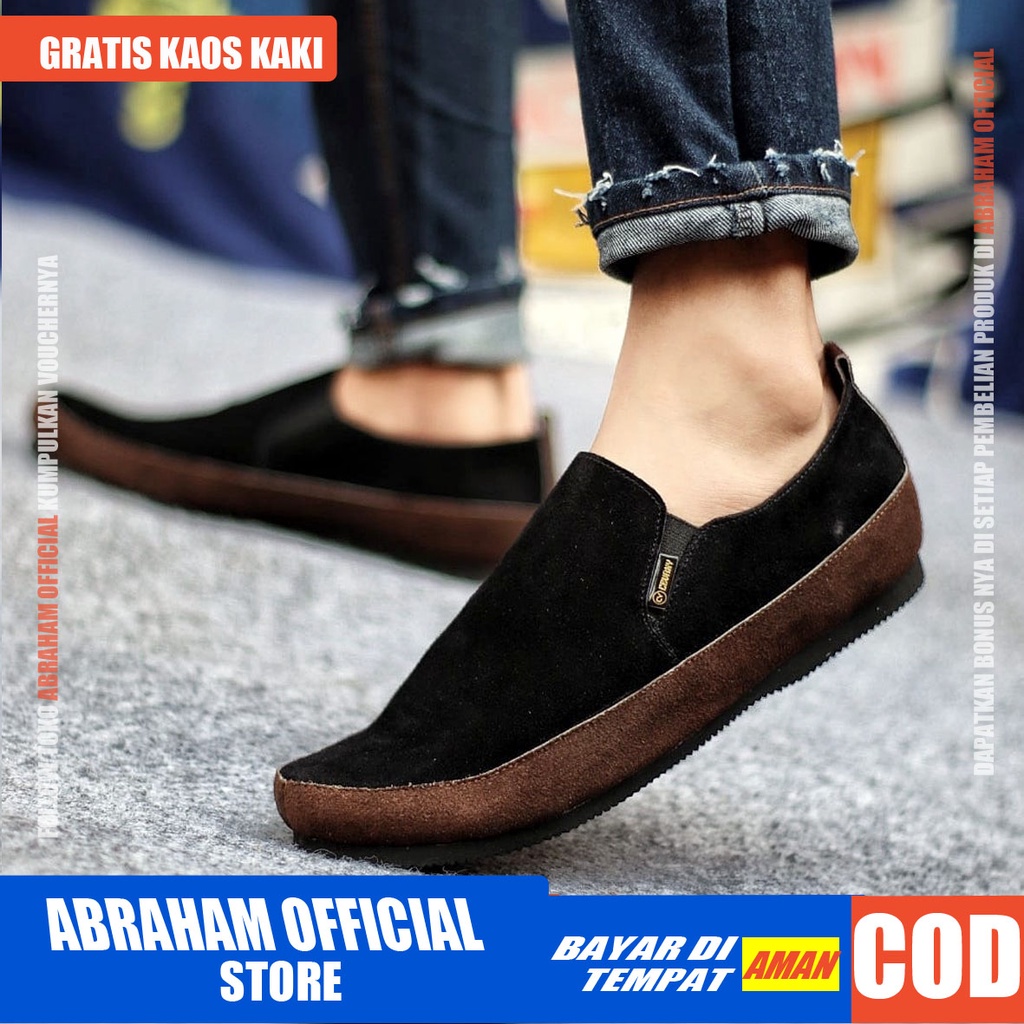 ABRAHAM Sepatu Casual Slip On Pria Kulit Asli Suede