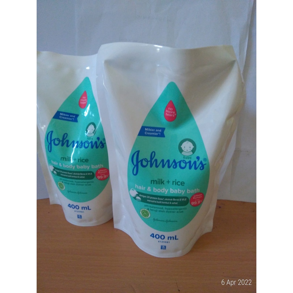 Johnson's Milk Rice Hair &amp; Body Baby Bath 400ml jonson lawan kuman 99,9%