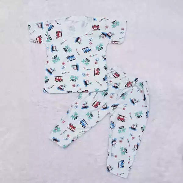 Piyama Bayi / Piyama Panjang Putih Mobil / Setelan Anak Katun / Baby Alicia