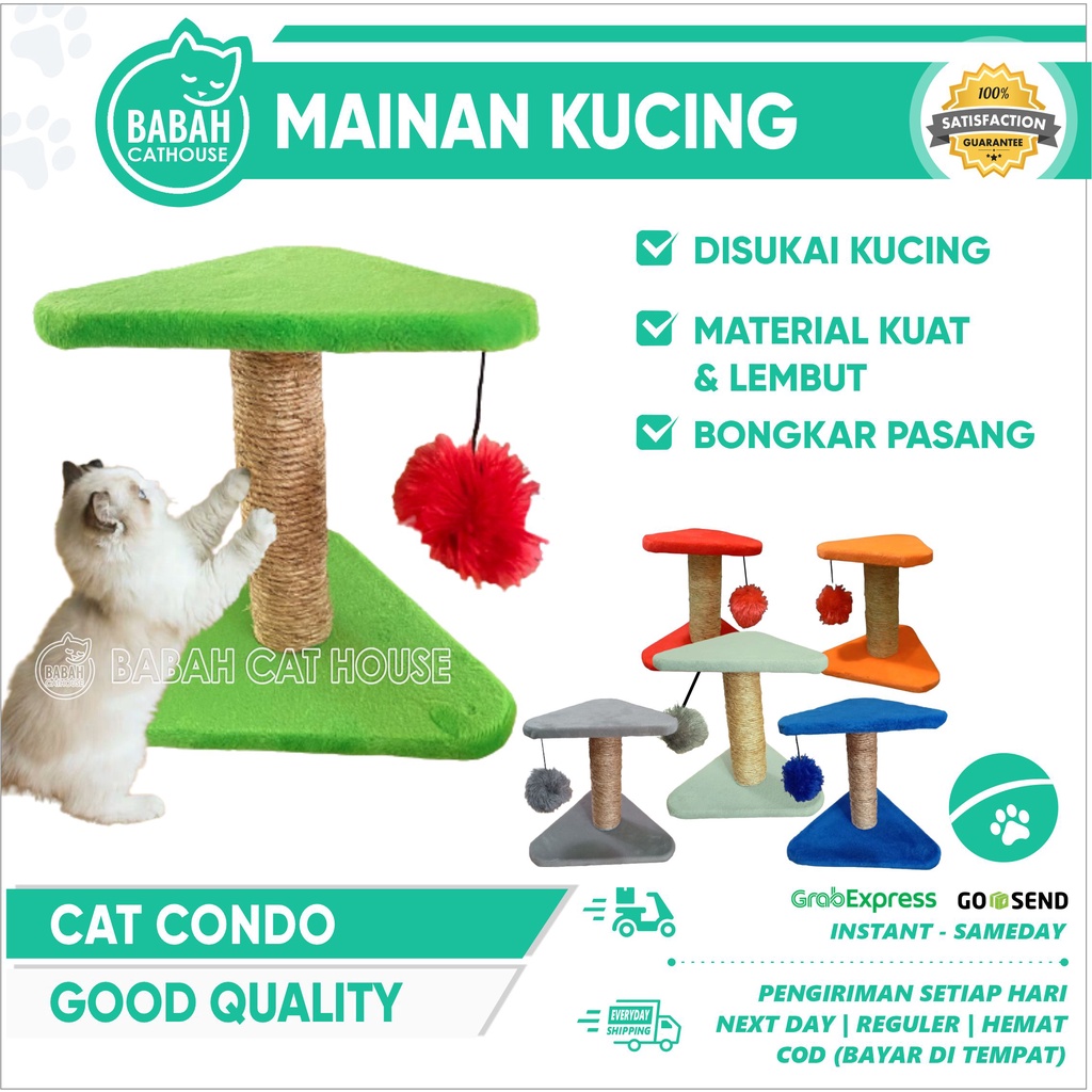 CAT CONDO 01 Pohon Cakaran Garukan Kucing Stratcher Tree Murah Tingkat Mainan Kandang Rumah House Aksesoris SEGITIGA 2 Lt