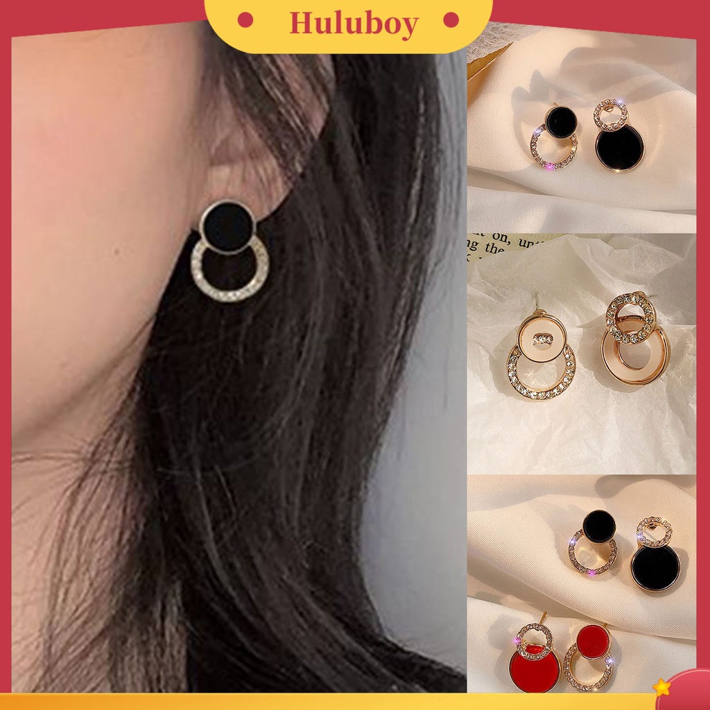 Hu Hu Hu Hu Hu Alat Bantu Pasang Kacamata♡ 1 Pasang Anting Stud Berlian Imitasi Bentuk Bulat Asimetris Untuk Wanita