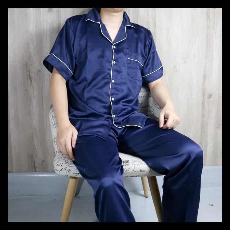 100%Original Piyama Pria Satin Polos / Baju Tidur Pria Satin / Piyama Satin Polos - Abu-Abu, All
