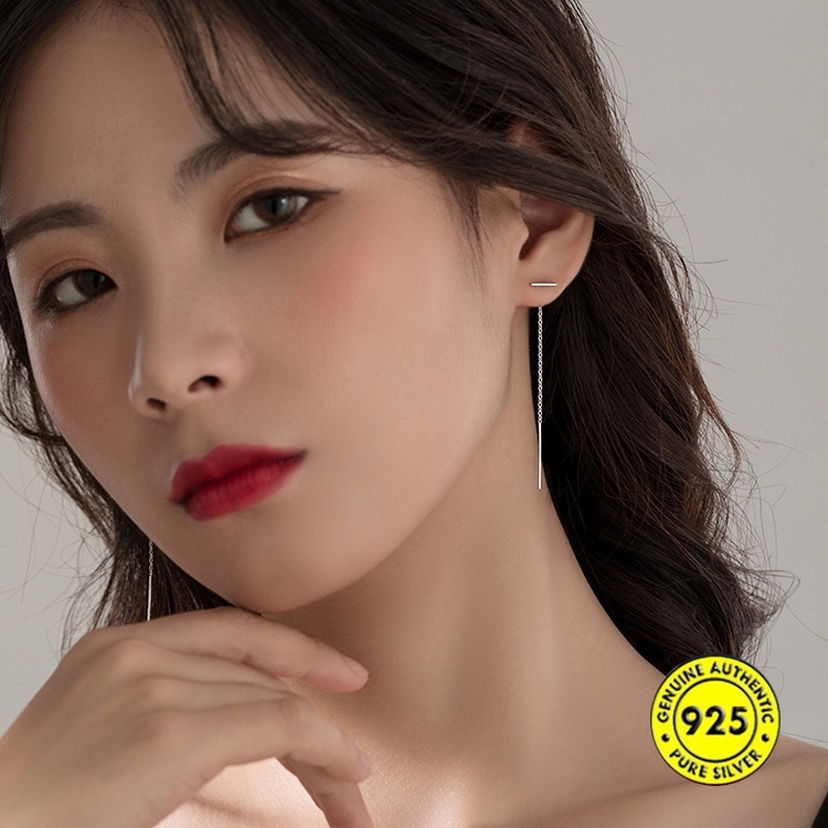 Anting Gantung Panjang Bahan S925 Silver Gaya Korea Untuk Wanita