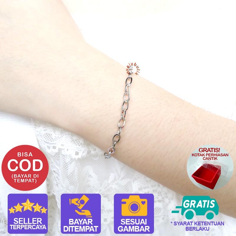 Lovelybutik Gelang Titanium Asli  Anti Luntur  Sans4 Gelang Titanium Wanita Uk.18 BONUS KOTAK