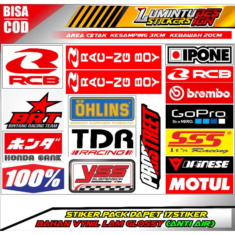 Stiker Pack Sponsor Racing Rcb Ohlins Honda Gank Brt Anti Air