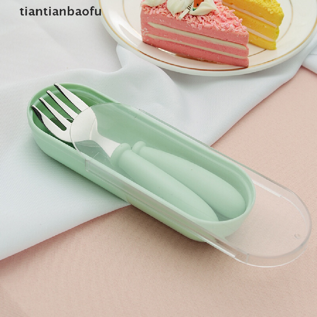 Tiantianbaofu Set Sendok + Garpu Makan Bayi / Anak Motif Kartun