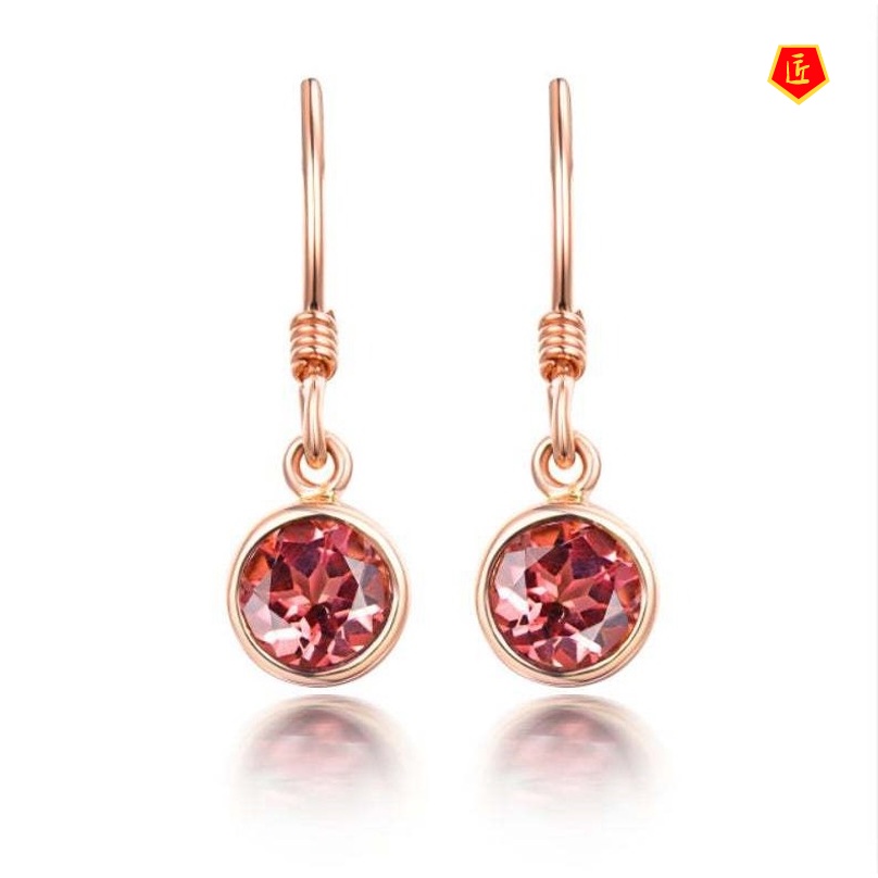 [Ready Stock]Creative 18K Rose Gold Inlaid Rose Red Diamond Earrings