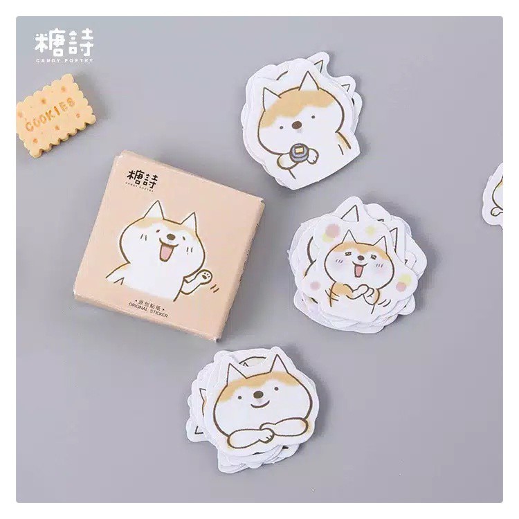 

45 PCS/BOX STIKER KERTAS TEMA SHIBA INU DOG STICKER BULLET JURNAL LUCU MURAH