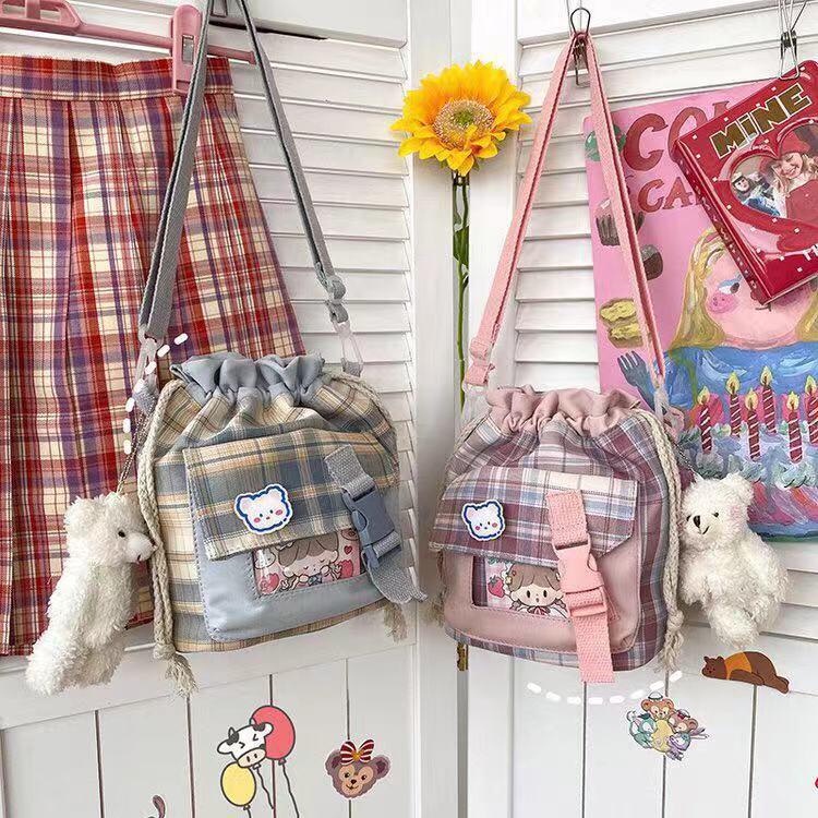 Tas Selempang Sling Bag Wanita Anak Remaja Model Serut Kanvas Cantik dan Lucu