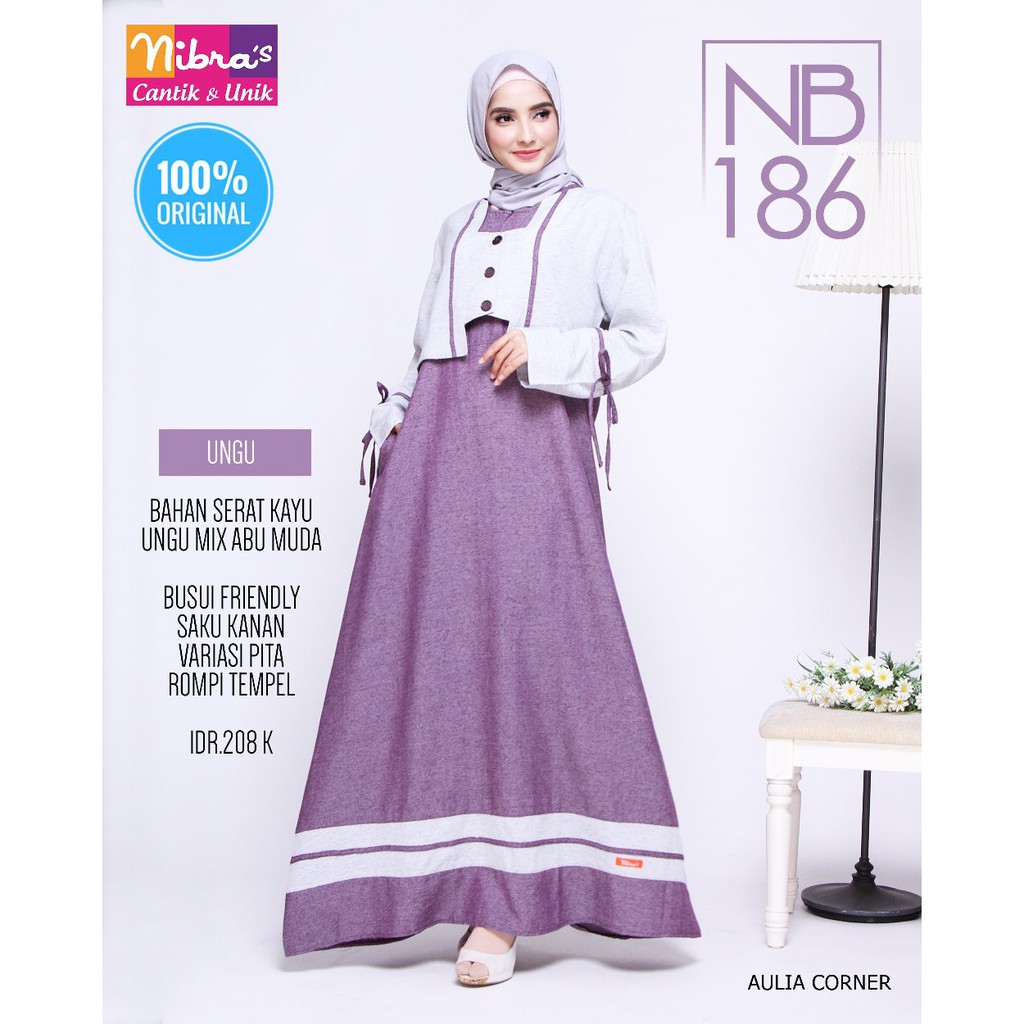 Gamis Wanita Abu Abu Gamis Nibras NB 186 Ungu ORIGINAL Model Trendi
