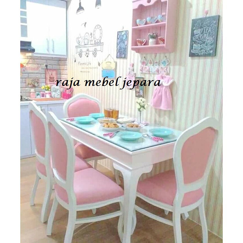  meja  makan  shabby pink meja  makan  mebel jepara Shopee  