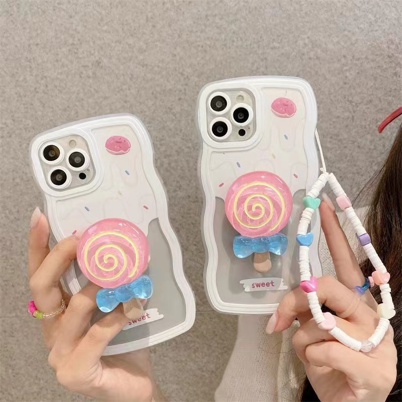 Cute and creative girl three-piece case iphone 11 12 pro max 13 pro max X/Xs XR 7plus/8plus lanyard + fun candy holder all-inclusive shockproof soft shell case