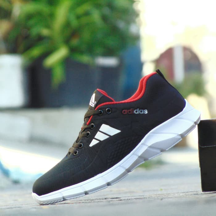 Nyaman Sepatu Sport Casual Pria Adidas Running - Hitam Merah - Pria Wanita Best Seller