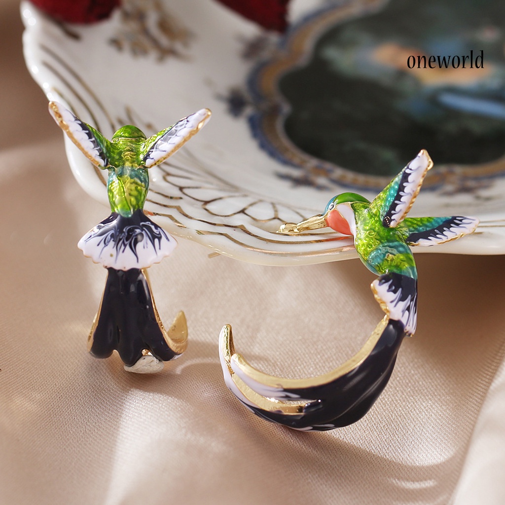 OW# Women Earrings Flying Hummingbird Enamel Alloy Fashion Piercing Jewelry for Party