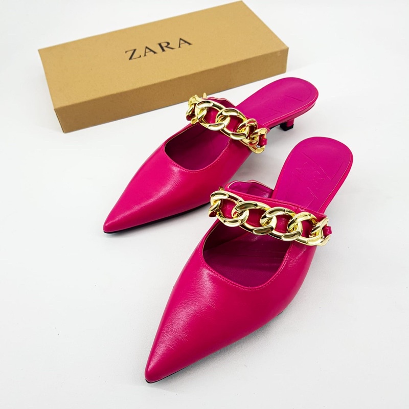 Heeled sandals chain fuschia 3cm by Zara leather heels import high quality fashion shoes sandal wani