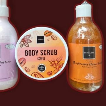 ♂ Paket Scarlett 3 item ( lotion + shower coffe + scrub coffe+ free sponge mandi) ☟