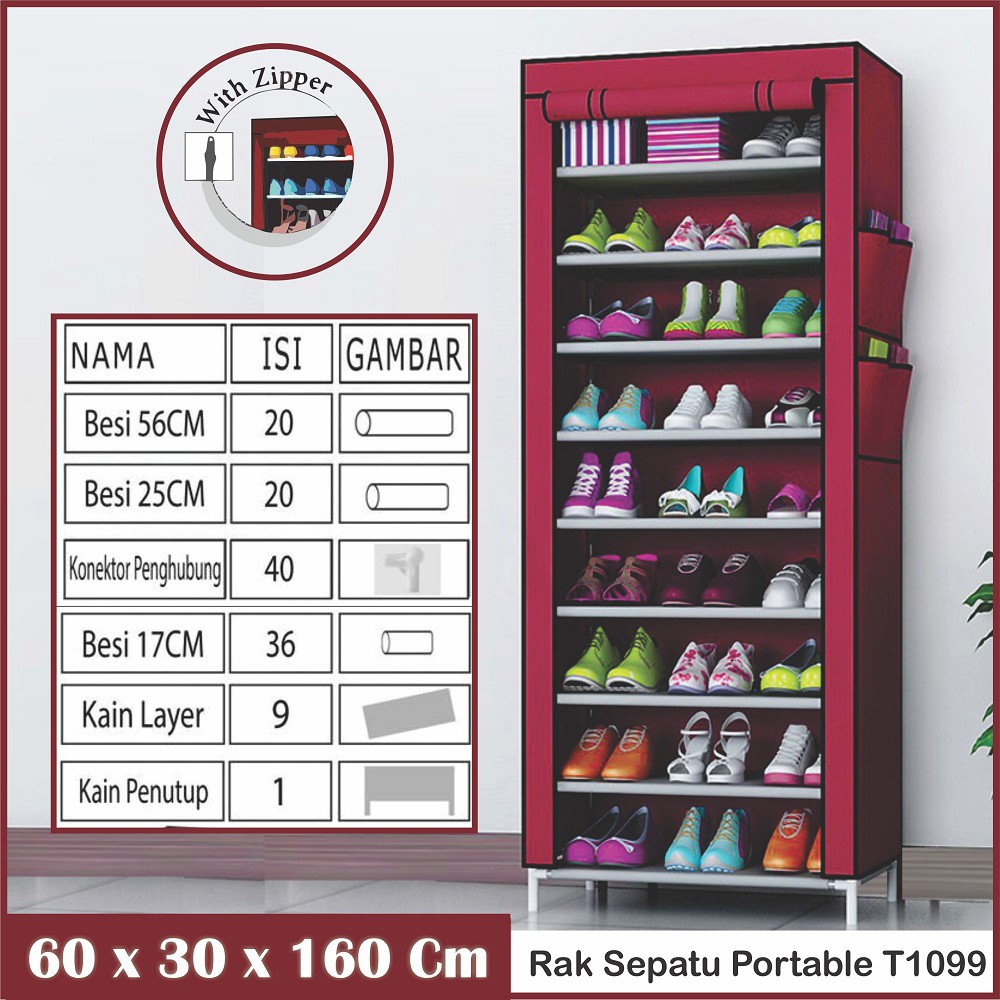 rumah_kita2020 Rak Sepatu Anti Debu 9 Layer Tebal Shoe Rack Portable Serbaguna Kotak Sepatu Portable Rak Sepatu Kain Ada Penutup Anti Debu Rak Serbaguna Tempat sandal tempat sendal