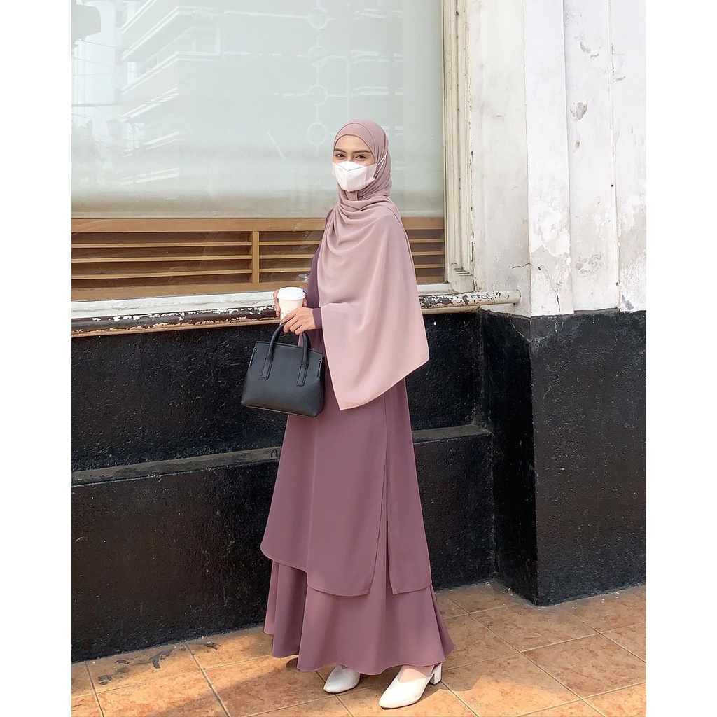 Zalina One Set Setelan Rok + Tunik Wanita Muslim Remaja Busui Jumbo LD 90 - 120 Bahan Paulista Premium Size M L XL XXL / Stelan Tunik Panjang Polos Kekinian 2021 Warna Cream Dusty Terbaru