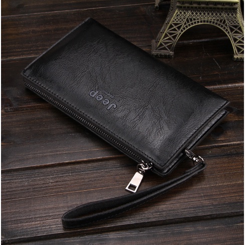 Dompet Pria Bahan Kulit Sintetis D1619 / Zipper Wallet-Hitam